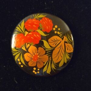 Vintage Russian Lacquer Floral Pin